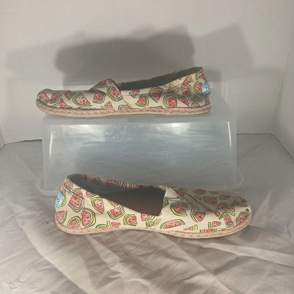 TOMS‎ Watermelon Print Canvas Alpargata Espadrille Slip On Shoes Womens 8 Cream
